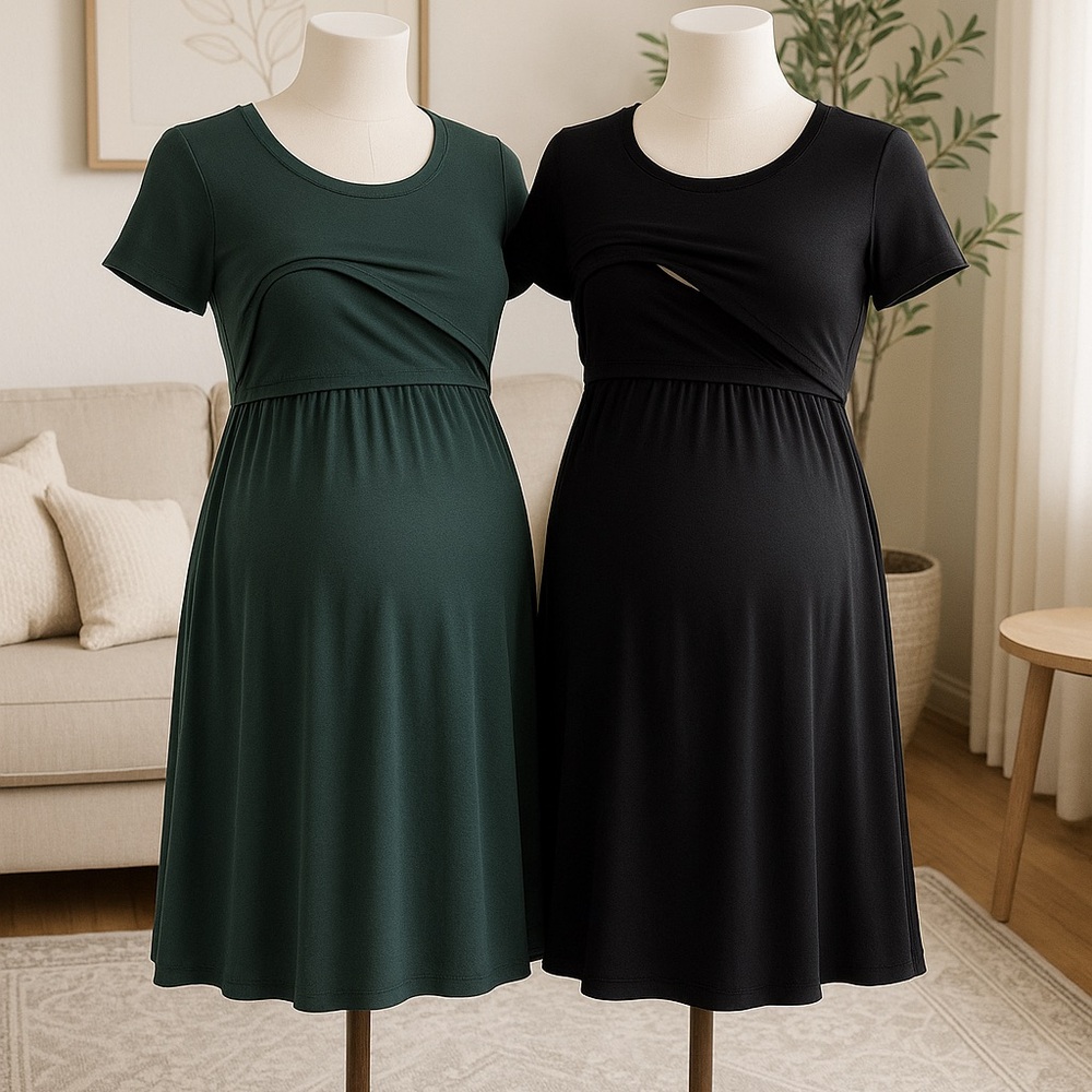 Maternity/Nursing Dresses in Green and Black